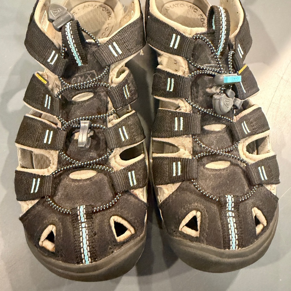 Women’s black Keen Sandal. Covered toe. Hiking camping